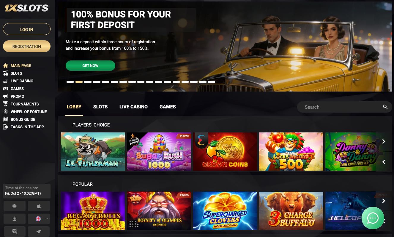 1xSlots Casino homepage
