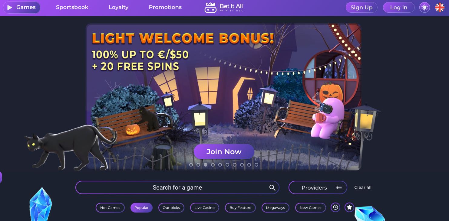 Bet It All Casino homepage