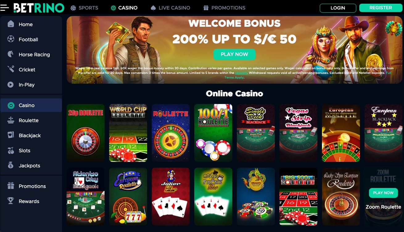 Betrino Casino homepage
