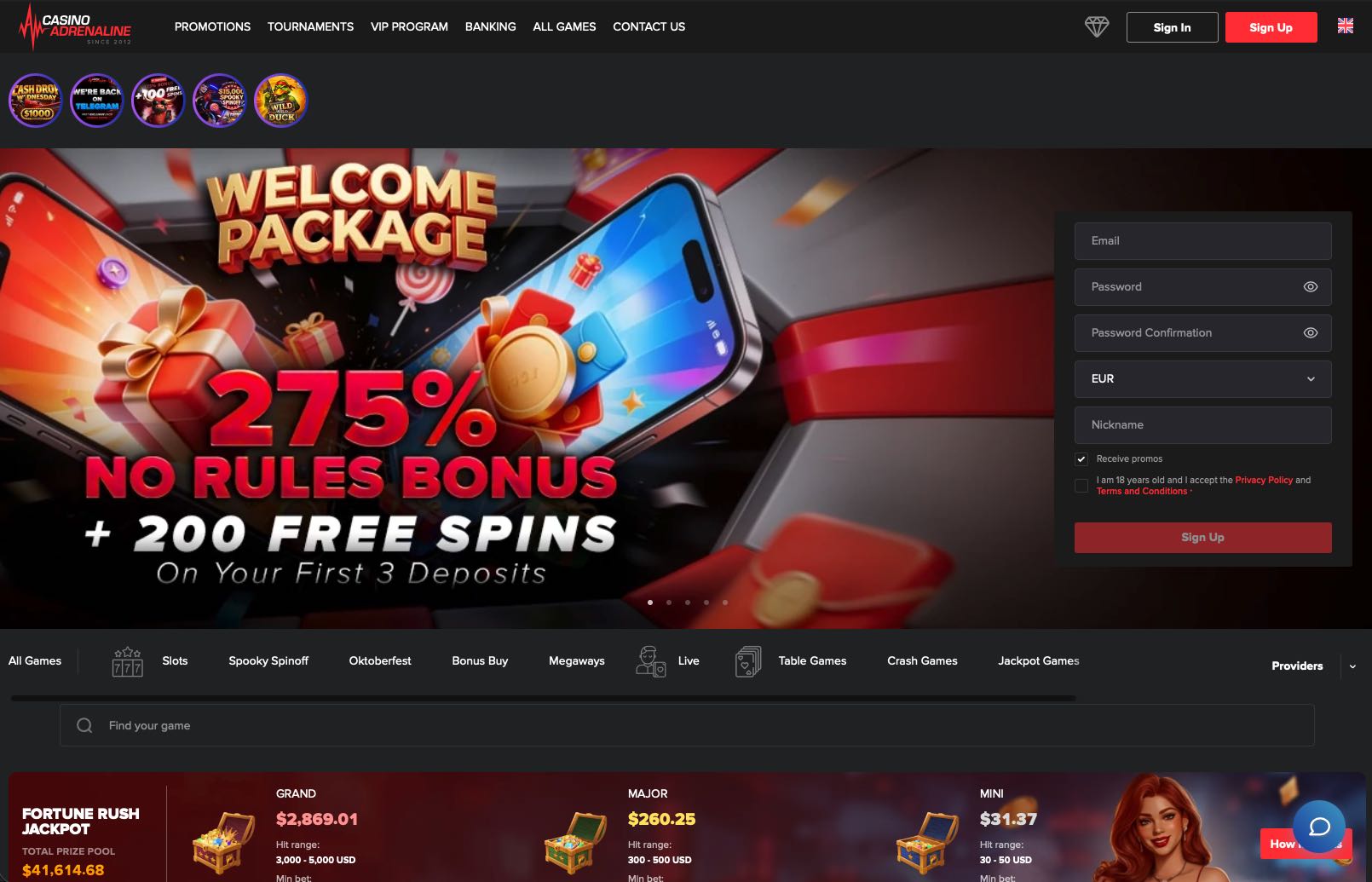Casino Adrenaline homepage
