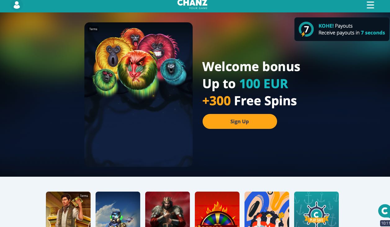 Chanz Casino homepage