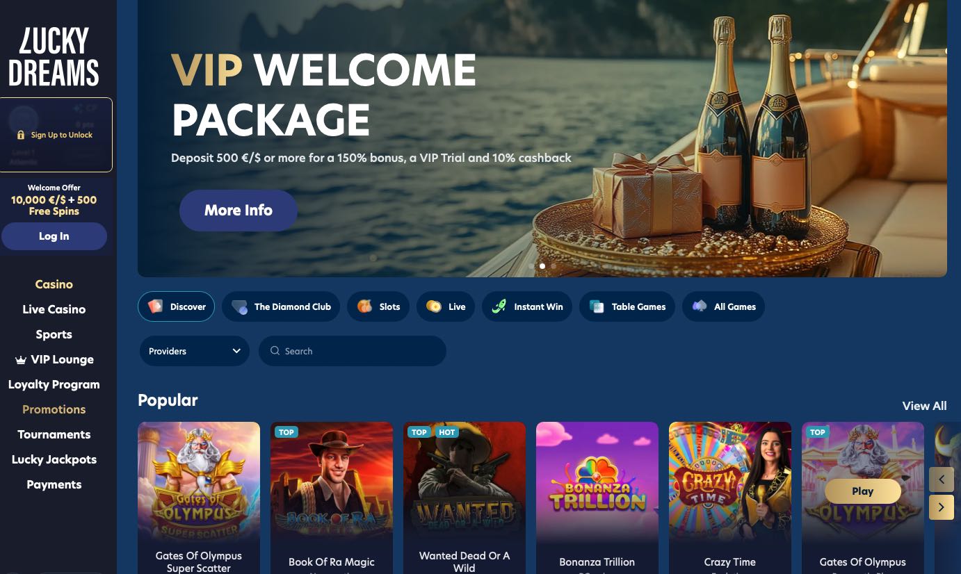 Lucky Dreams Casino Homepage