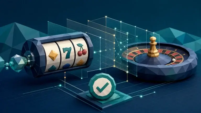 A digital casino game being checked against a transparent grid of random outcomes and testing controls