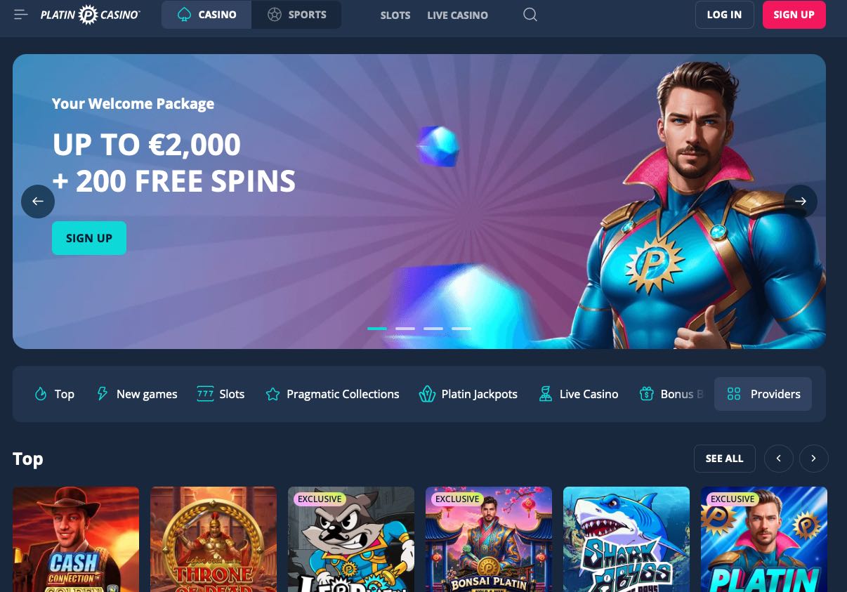 Platin Casino Homepage