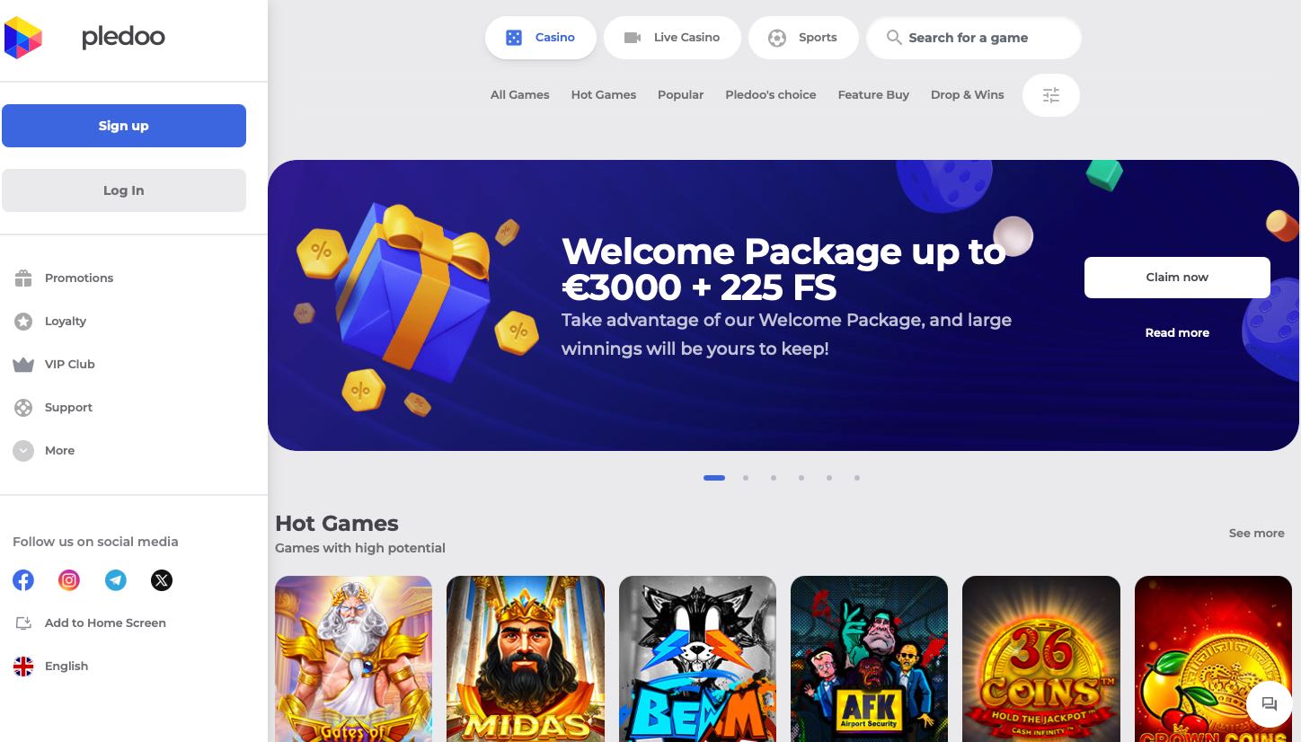 Pledoo Casino homepage