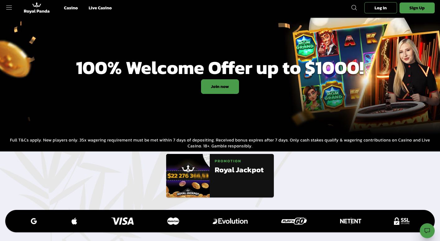Royal Panda Casino homepage