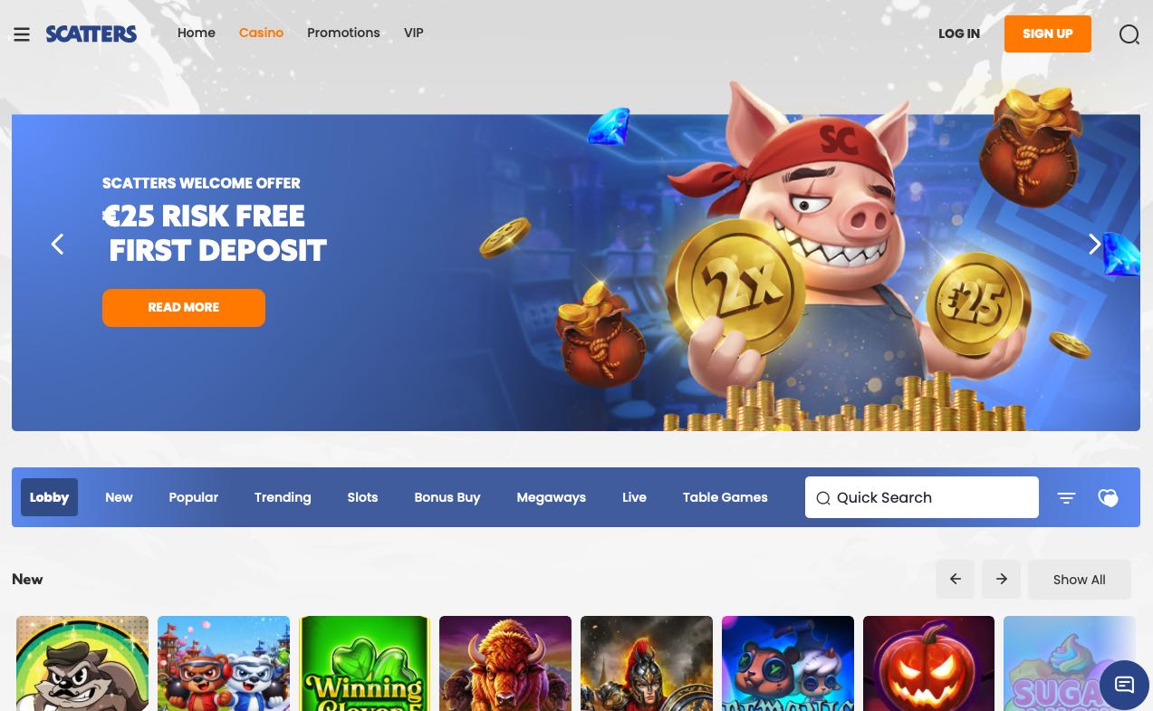 Scatters Casino homepage