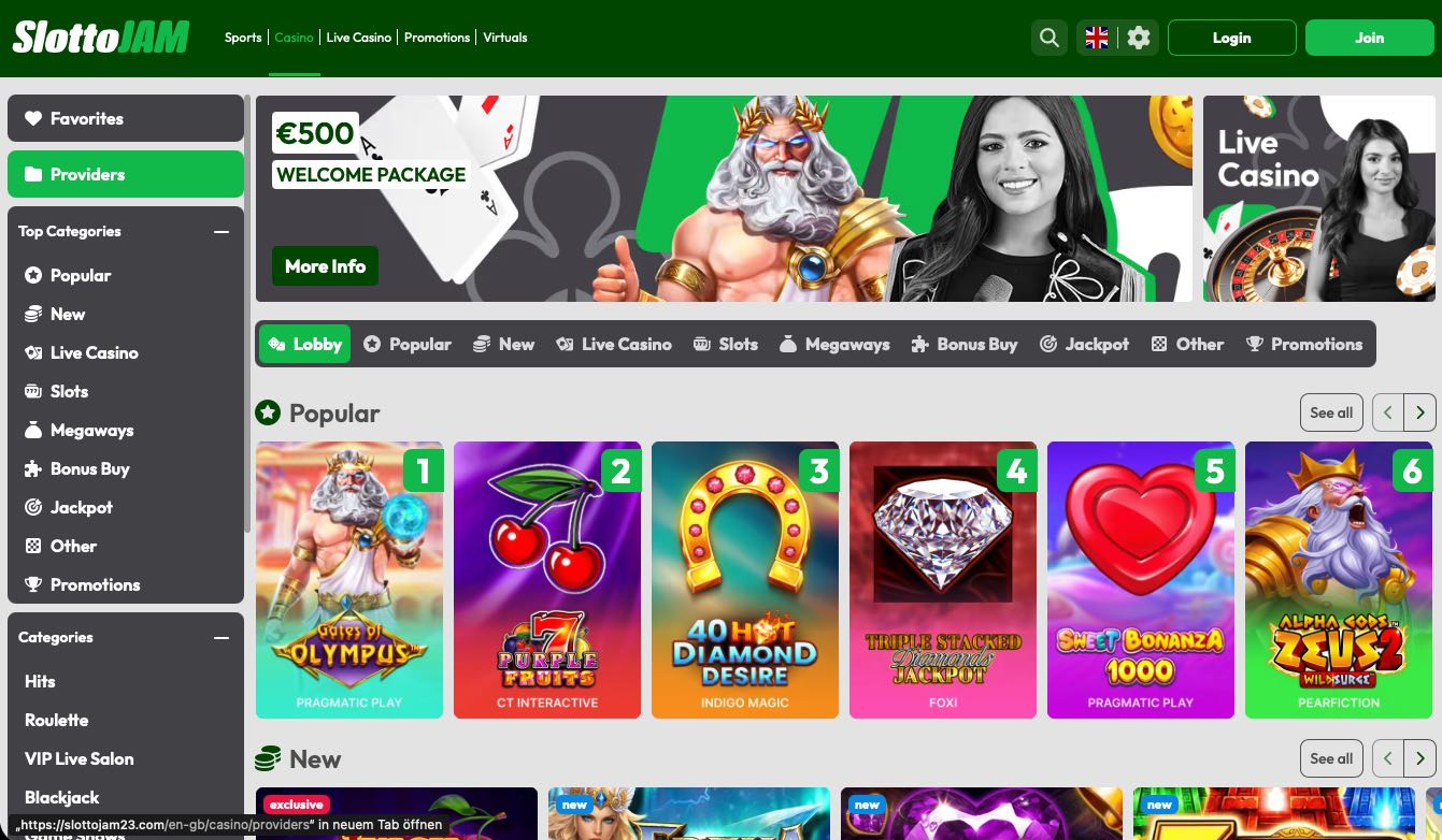 SlottoJAM Casino homepage