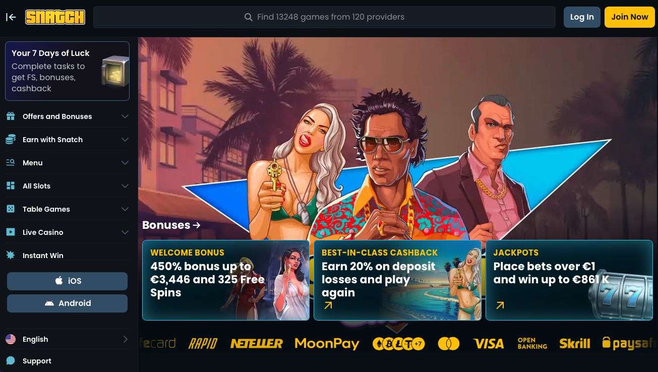 Snatch Casino Homepage